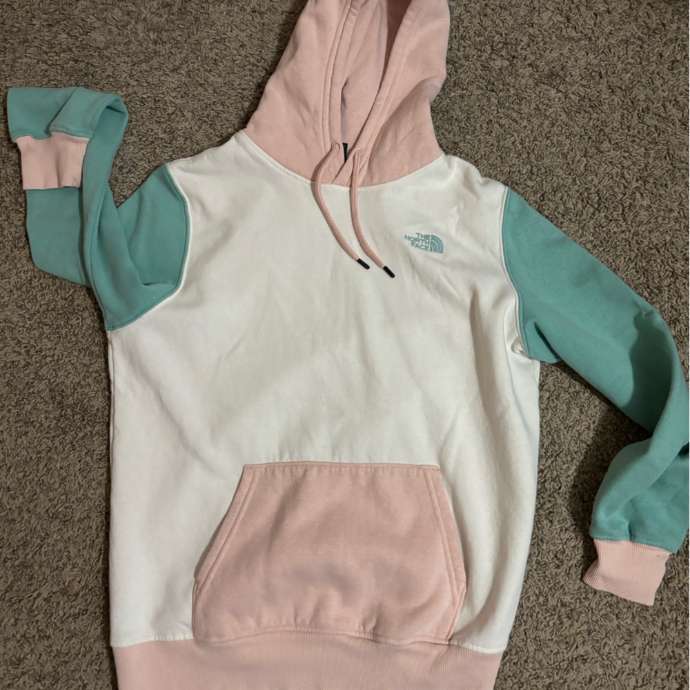 North Face Hoodie with Pink and Teal Accents